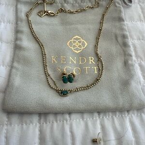 Kendra Scott Gold Necklace with and earrings Teal Opal